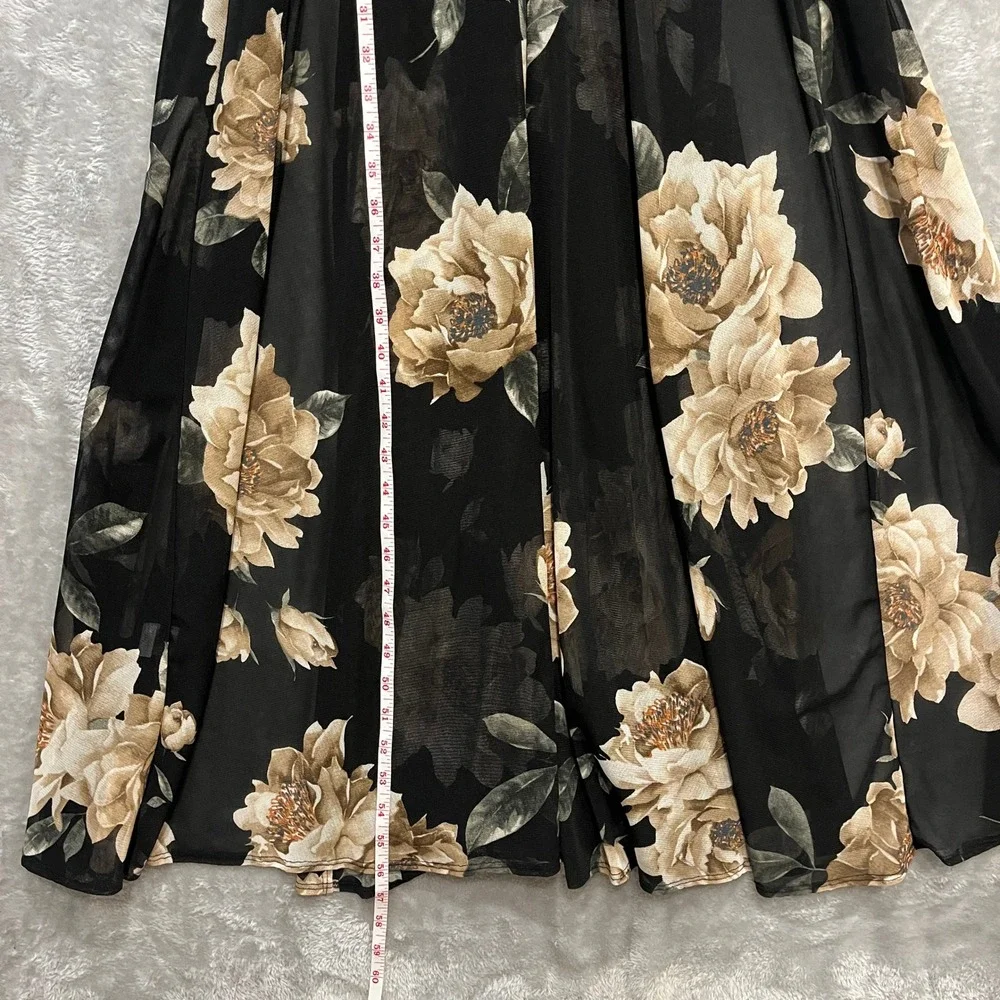 Windsor Maxi Dress Women Size S Black Floral Mesh V-Neck High Slit Formal Gown - Picture 7 of 7